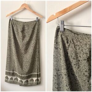 90s Vintage Whimsical Floral‎ Fairy Green Lightweight Wrap Paisley Midi Skirt